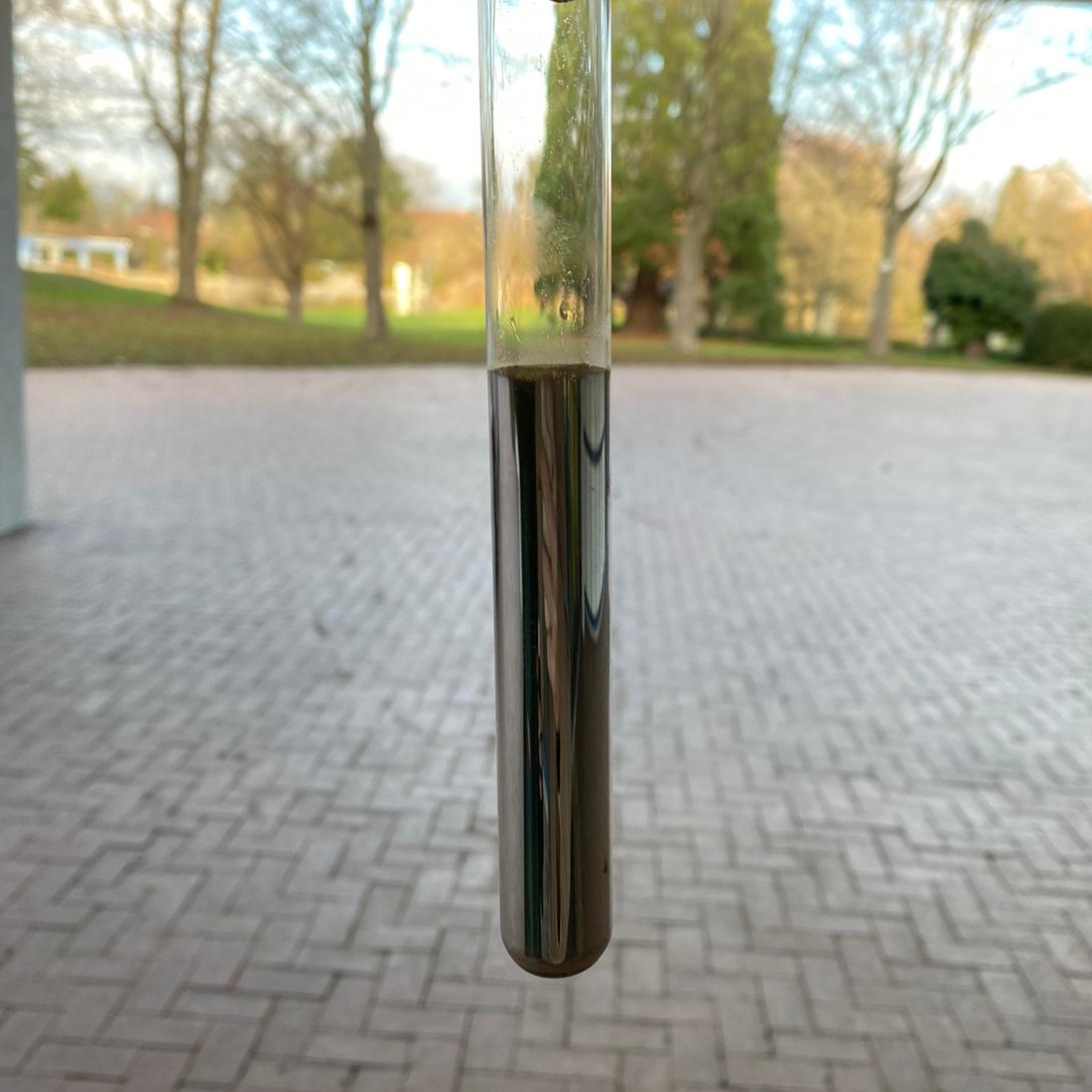 Bild aus dem Chemischen Fotokalender: Reagenzglas mit dunkler Füllung