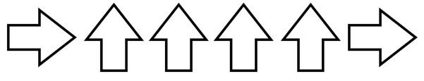 Eine Reihe von sechs Pfeilsymbolen