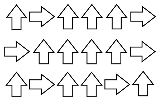 Drei Reihen mit je sechs Pfeilsymbolen