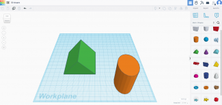 Ein Screenshot der Tinkercad-Anwendung mit einem dreidimensionalen Zylinder und Pyramide